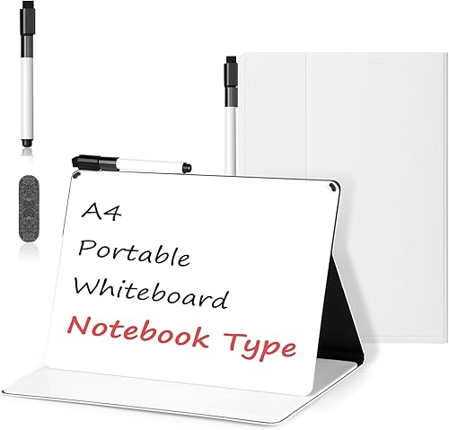 Mini pizarra blanca de 12 x 9 pulgadas, pequeña pizarra blanca de borrado en seco, cuaderno borrable plegable, soporte para pizarra blanca, pizarra