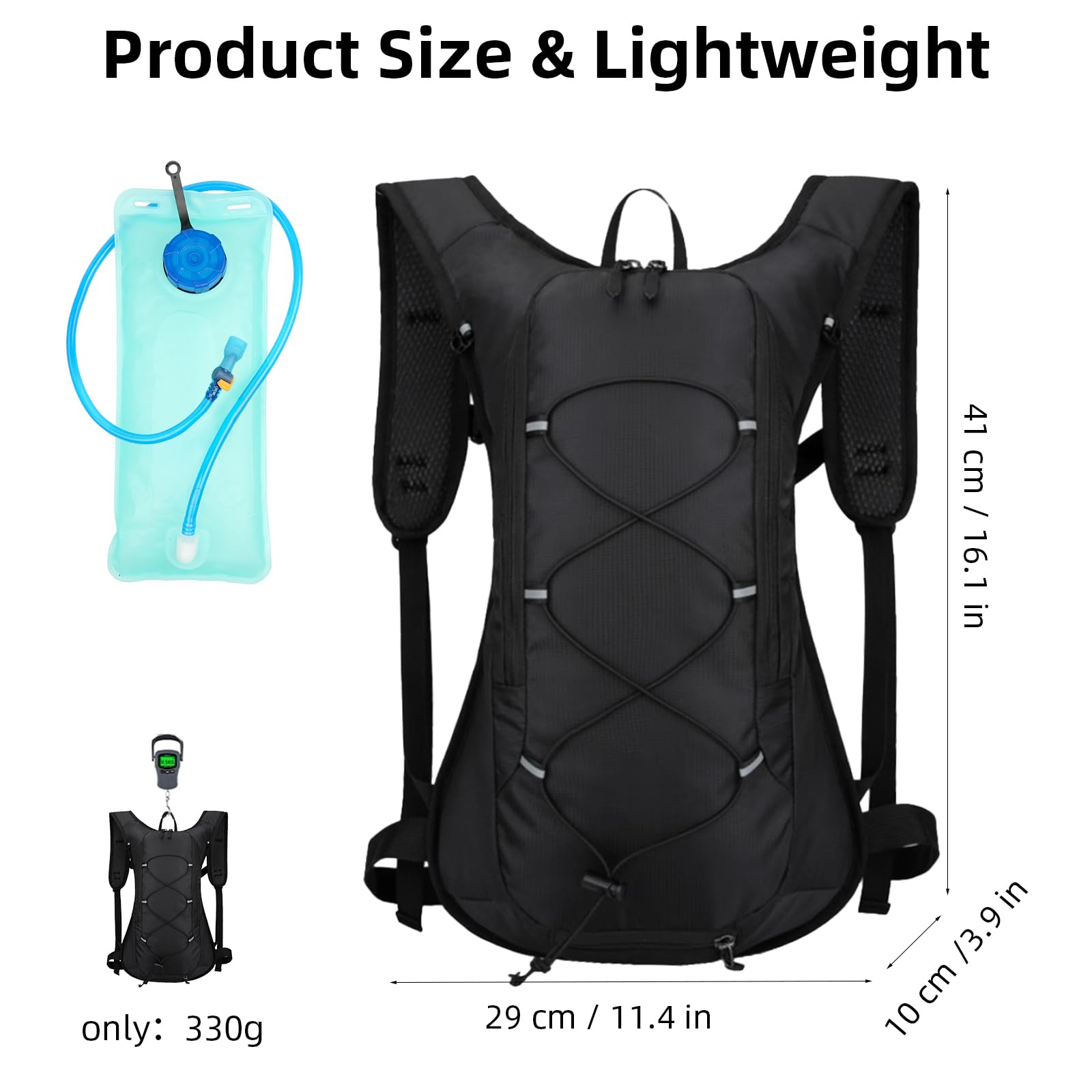 COM4SPORT Hydration Backpack, Water Backpack with 2L Water Bladder, Hiking Backpack, Lightweight, High Flow Bite Valve Water Backpack, Hydration Pack for Biking, Running and Climbing