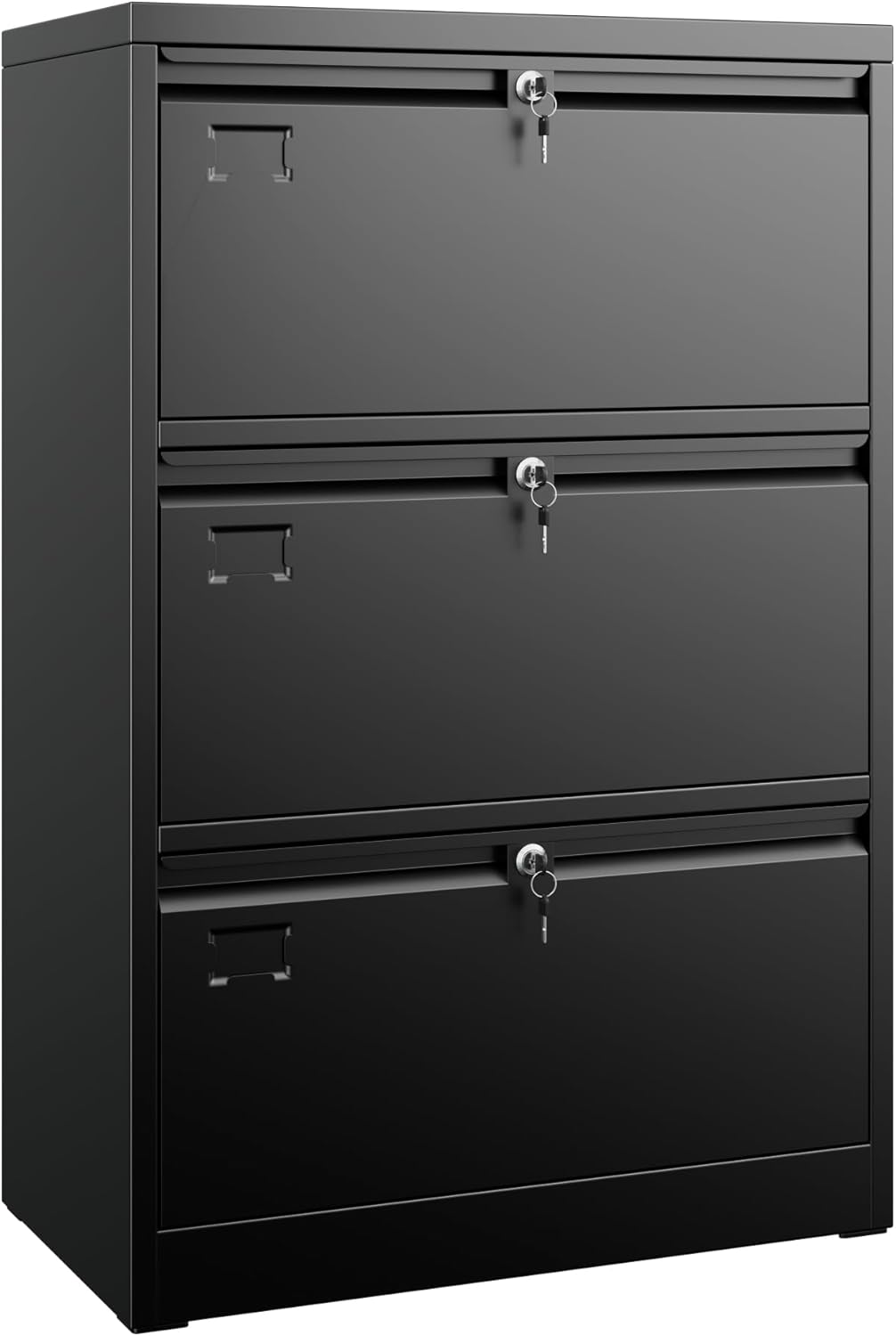 Aobabo 3 Drawer Wide Lateral File Cabinet, Metal Filing Cabinet with Lock, Suitable for Home Office School Hanging Files Letter/Legal/F4/A4 Size,Black,Required-Assembly,15.87" D x 28.94" W x 43.62" H