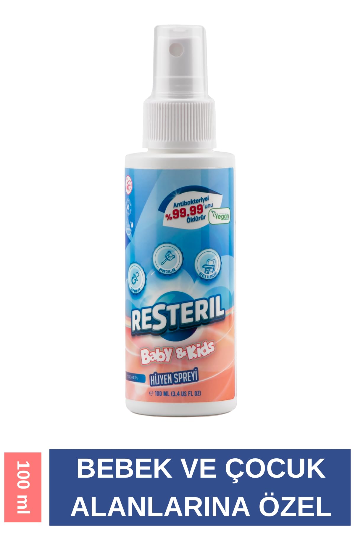 Resteril Çocuk Dezenfektanı Sprey Bebek Dezenfektan Spreyi Okul Hijyen Seti Seyahat Boy 100ml