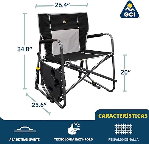 Miniatura 3 de GCI OUTDOOR Freestyle Rocker XL con mesa auxiliar Silla de campamento Mecedora plegable portátil con reposabrazos sólidos y duraderos, soporte Rojo