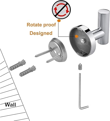 Miniatura 4 de Nolimas Gancho para toallas, cromo pulido SUS304, acero inoxidable, ropa de baño, armario, esponjas, gancho para bata, montaje en pared, redondo,
