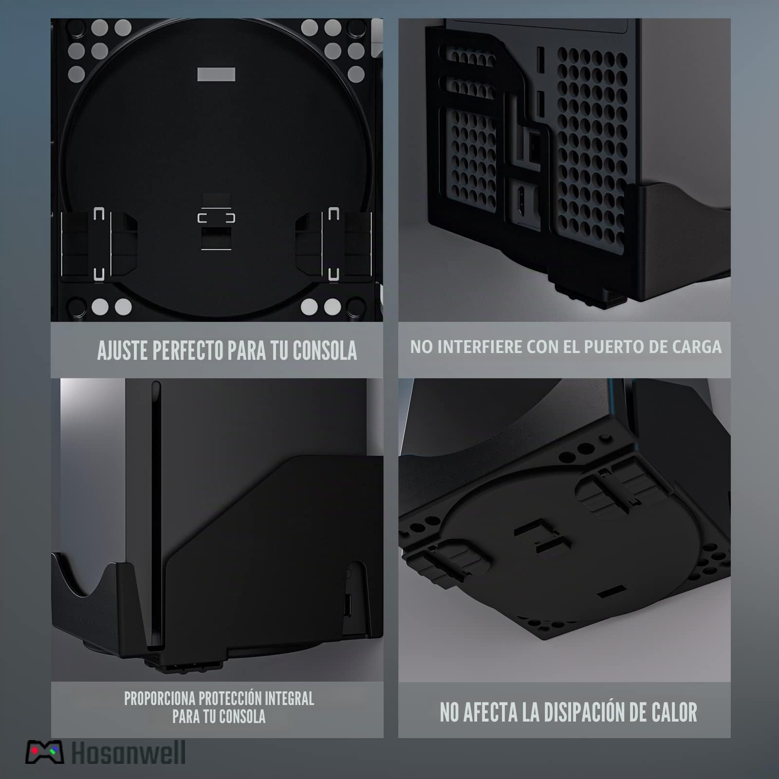 Hosanwell Soporte Pared Xbox Series X Montaje Pared para Consola, Controlador y Auriculares, Soporte Sólido con Alfombrilla Antideslizante, Muesca de Carga Disponible para Cable USB