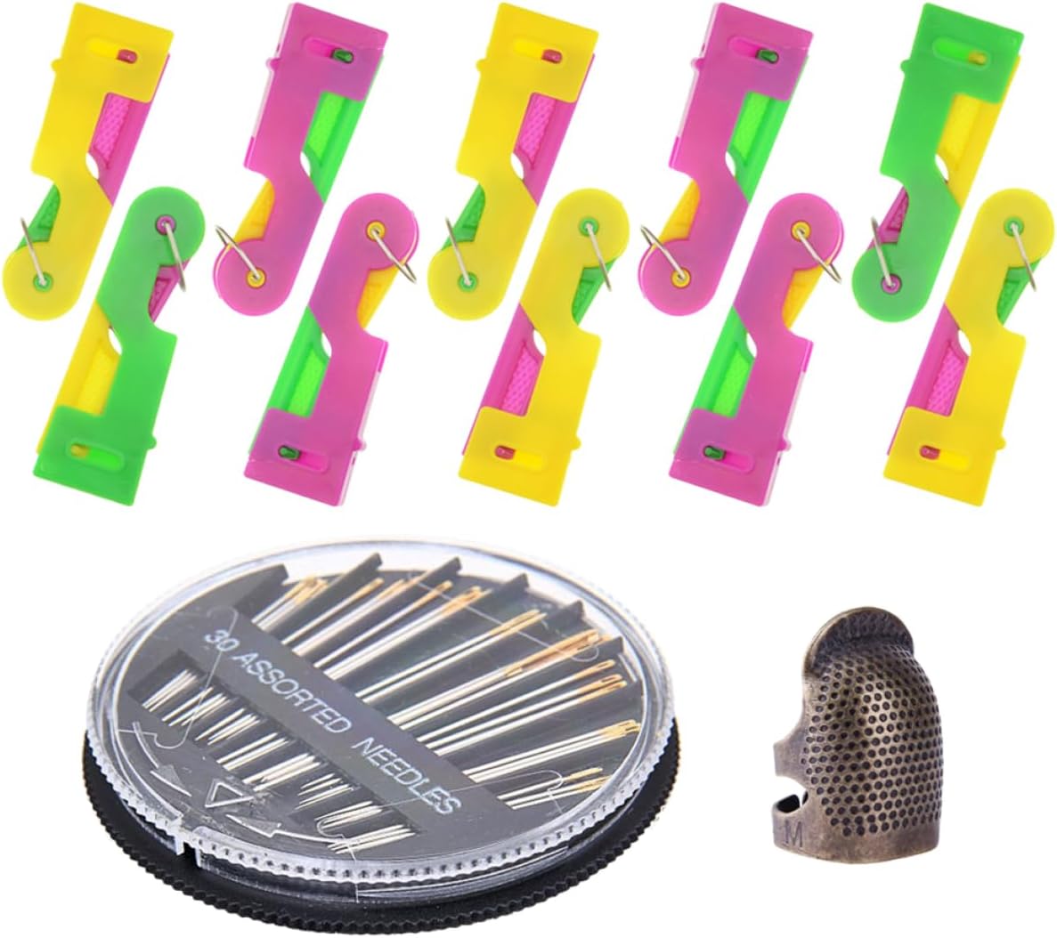 jojofuny 3sets Automatic Needle Threading Device Kit Random Threader Needles Includes Finger Cover for Hand and Machine Sewing for Poor Threading Difficulties
