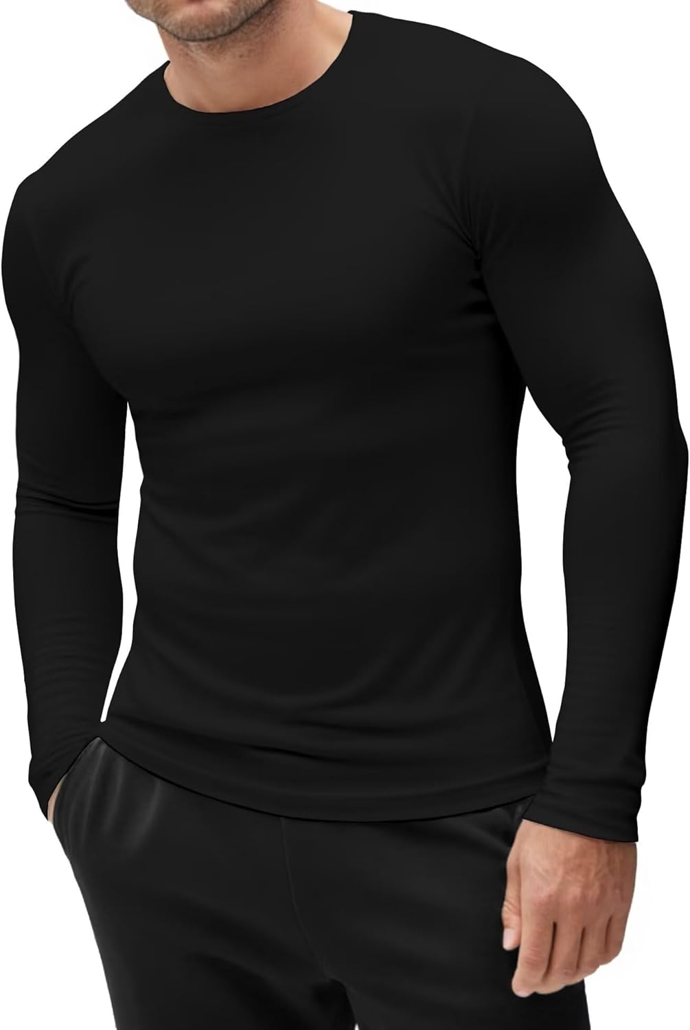 Men's Sport Undershirt, Athletic Thermal Base Layer, Crewneck Long Sleeve Top Slim Fitted Workout Tshirt - Image 4