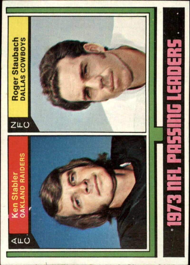 1974 Topps Football #329 Ken Stabler/Roger Staubach Oakland Raiders/Dallas Cowboys 1973 Passing Leaders Set Break 1 (See Scan for Actual NFL Trading Card you will receive)