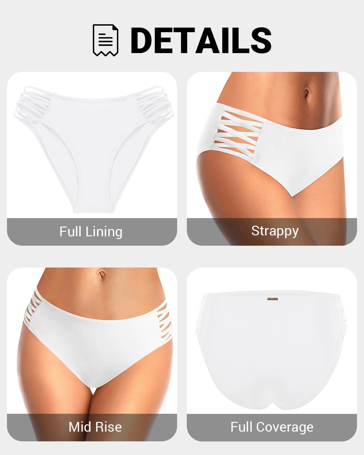 Zmart Strappy Bikini Bottoms - Women's Full Coverage Bathing Suit Mid Waist Swimsuit Bottom - Image 3