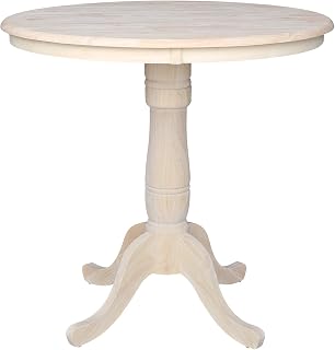 IC International Concepts 36" Round Top Counter Height Pedestal Dining Table, 35.1" High, Unfinished
