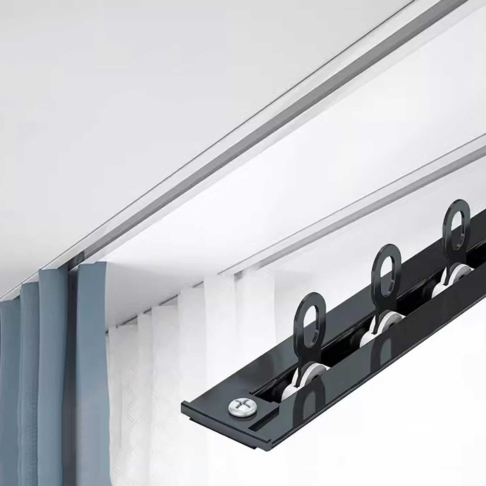 Barra de cortina empotrada invisible Riel de cortina oculto blanco/negro Rieles techo Separadores ambientes para miradores Oficina Apartamento(Black,1.1m(3.6ft))