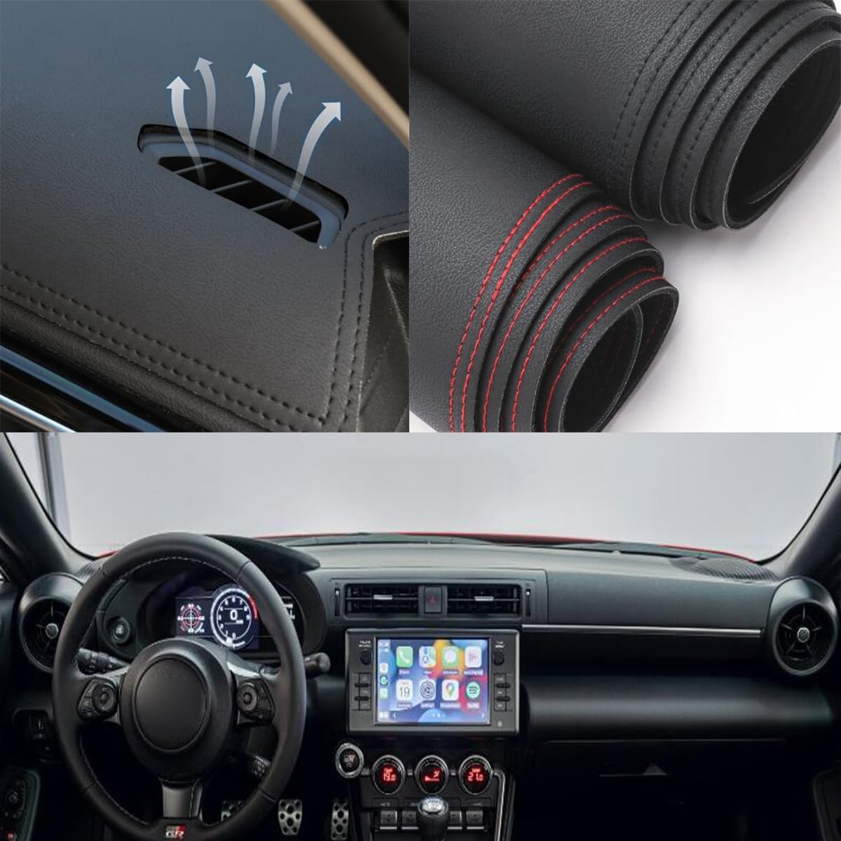 Black Leather Style Car Dash Mat Dashboard Cover Dash Panel Interior Console Pad Compatible for Toyota GR Yaris 86 2022+