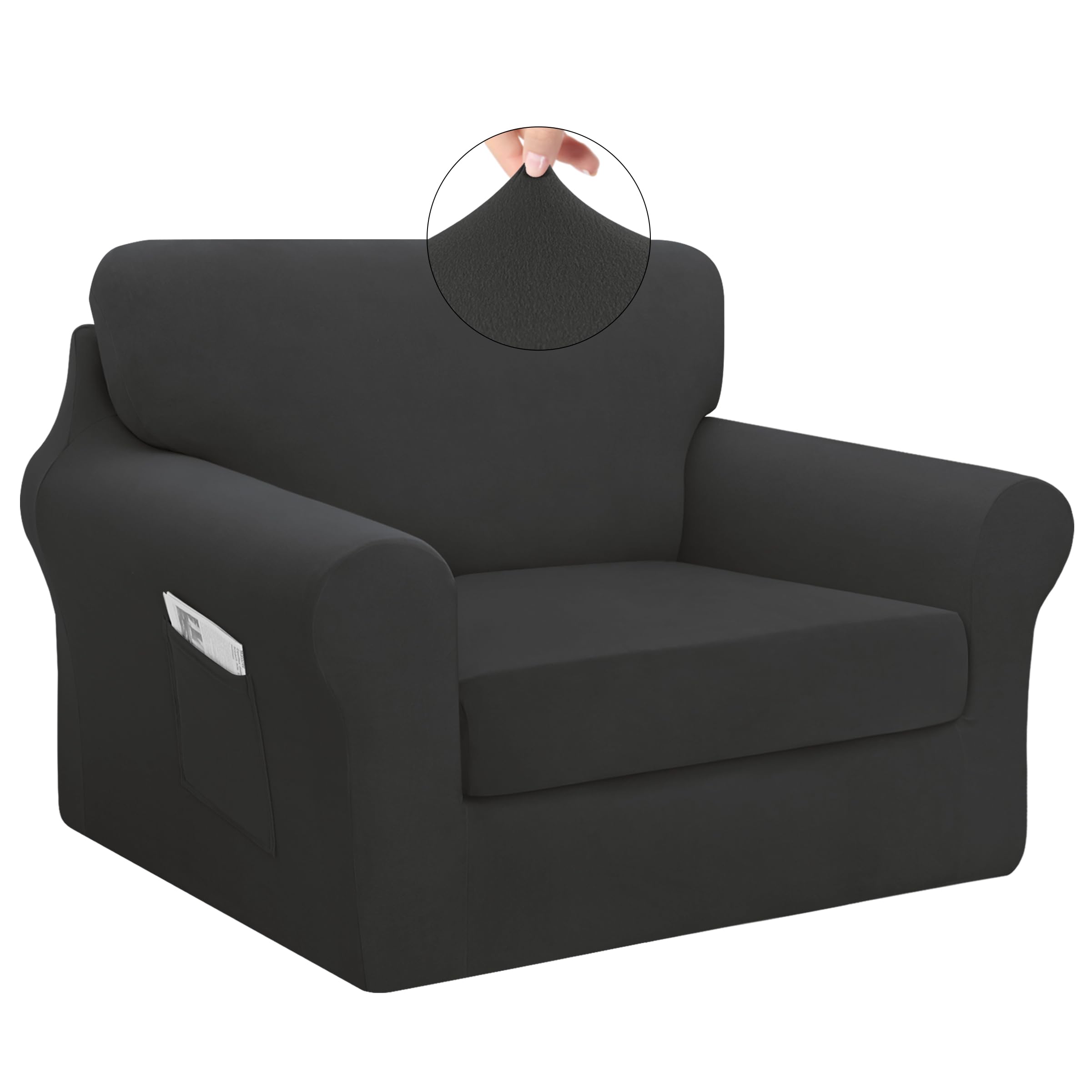 Easy-Going 3 Pieces Stretch Chair Couch Cover, Small, Dark Grey