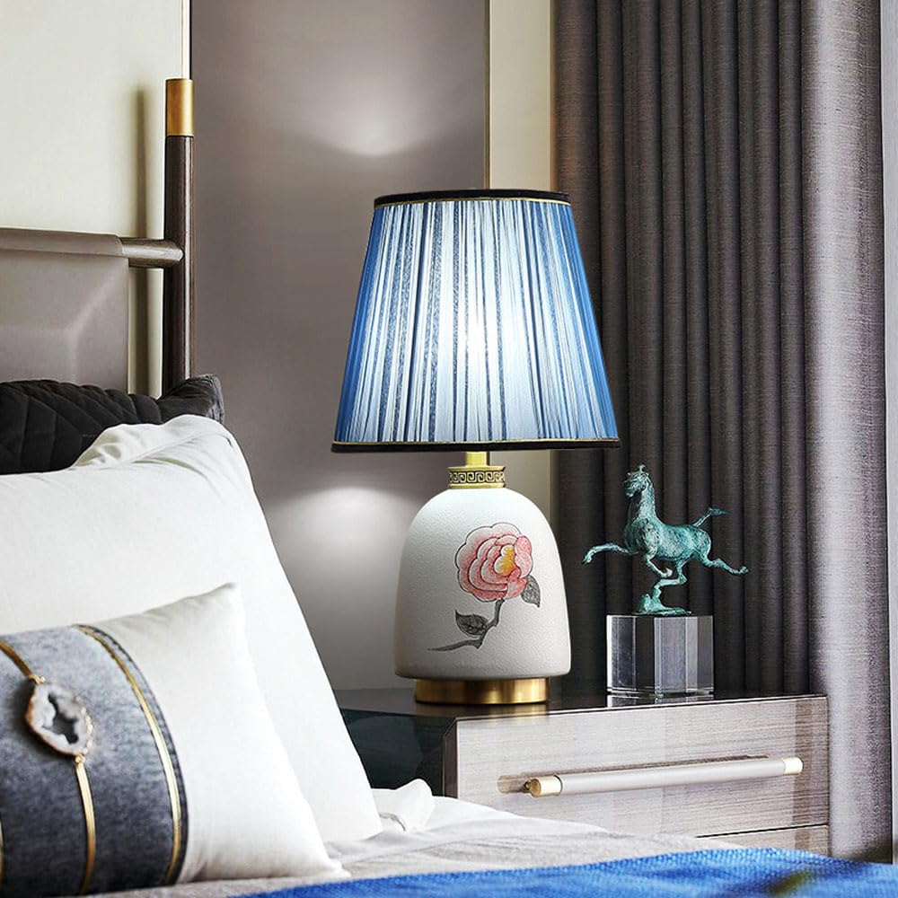 SGKOMN 21.2 Inch Modern Ceramic Table Lamp, Blue/Pearl White Bedside Lamp Tall Nightstand Lamp Farmhouse End Table Lamps For Living Room Bedroom-B