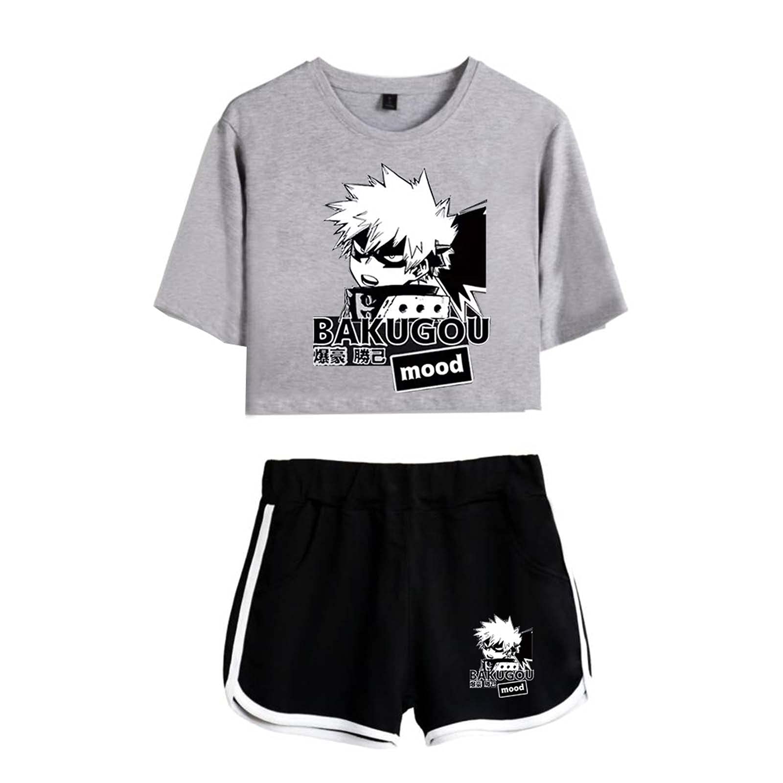 FlyselfGirls Tracksuit 2 Pieces Set Anime T-Shirt Crop Top and Shorts Sport Pyjama Sets Bakugou Deku Todoroki Summer Casual Sportswear