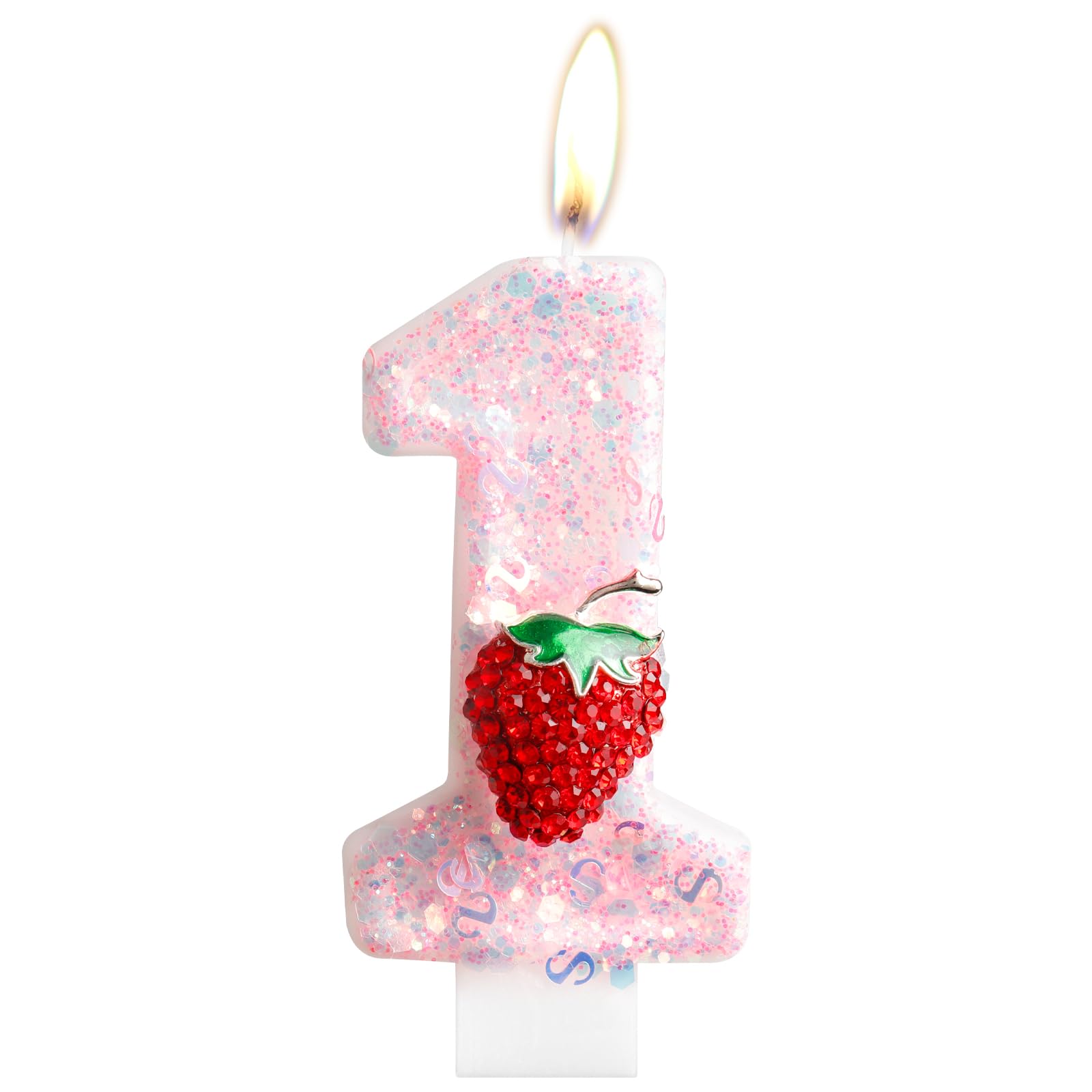Pink Strawberry Birthday Candles Number 1, Glitter Sequins Number Candles with Strawberry Birthday Cake Candles for Girls Women, Birthday Party Wedding Anniversary Celebration Supplies