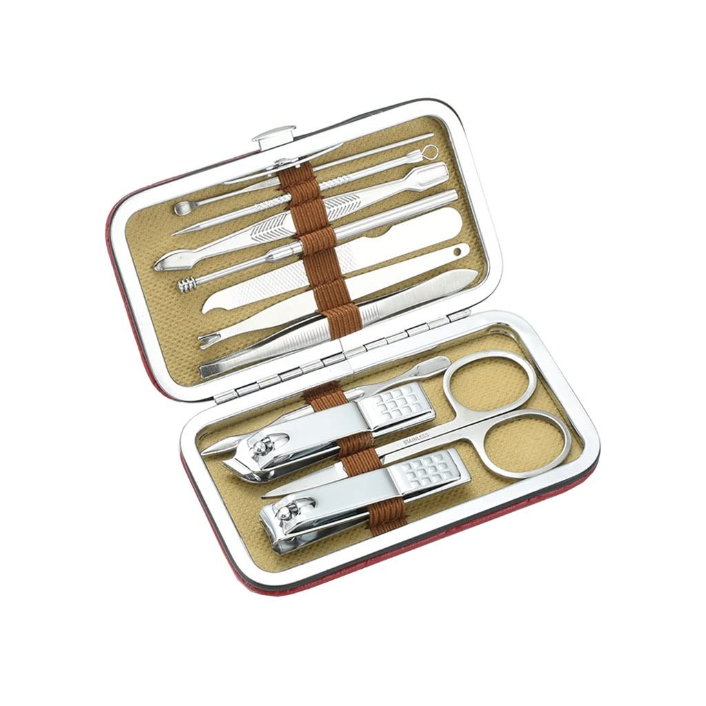 Set di tagliaunghie, Set for la cura delle unghie con custodia in pelle portatile - Kit professionale for manicure e pedicure for adulti(D 11 Piece Set)
