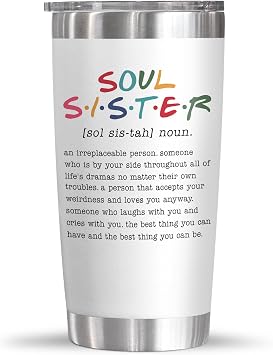 TEEZWONDER Best Friend Birthday Gifts for Women - Stainless Steel Insulated Coffee Tumbler with Lid 20 oz - Friend Gifts For Women Friendship Friends BFF Besties, Soul Sister Gift for Her