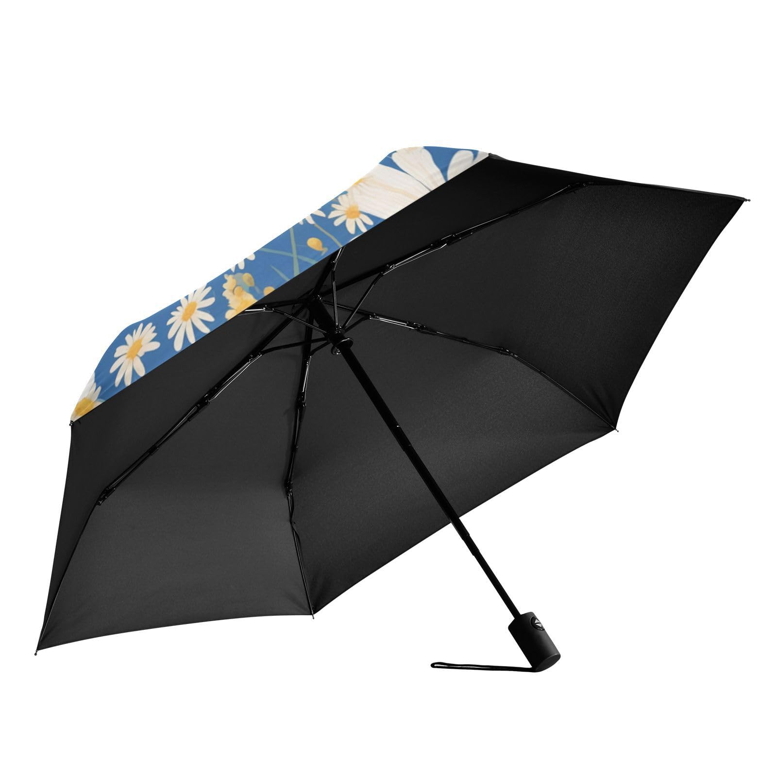 EtherSpher White Lemon Yellow Daisies Flowers Blue duty umbrella 39 Inch with patterned case auto open close Golf Umbrella for special designed and strong Outdoor Defence Accessories sombrilla blanca