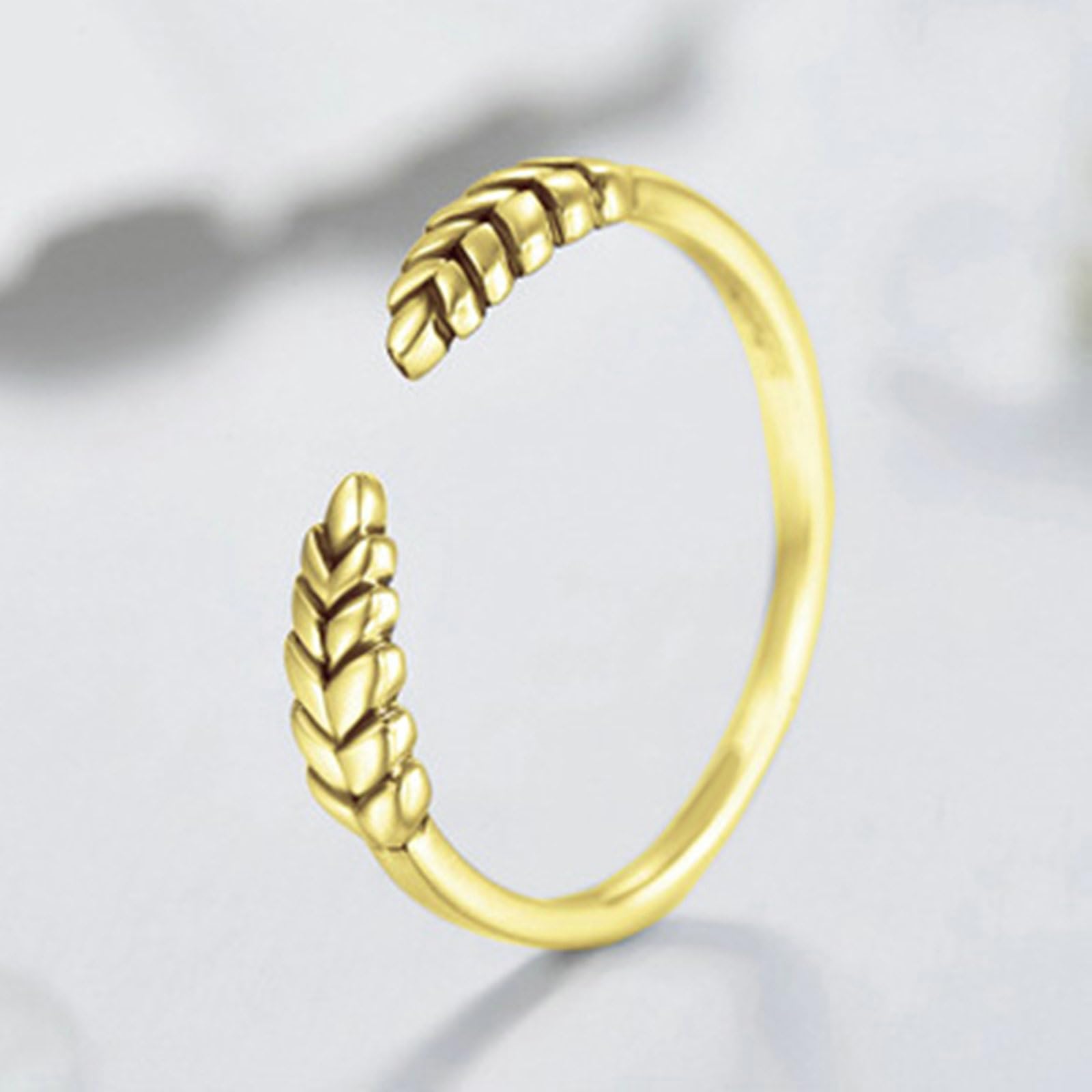 Anillos de boda para mujer, anillo de compromiso de oro amarillo de 18 quilates, diseño sencillo, ajustable, abierto con hoja, alianzas de boda de oro amarillo para mamá, novia, novia