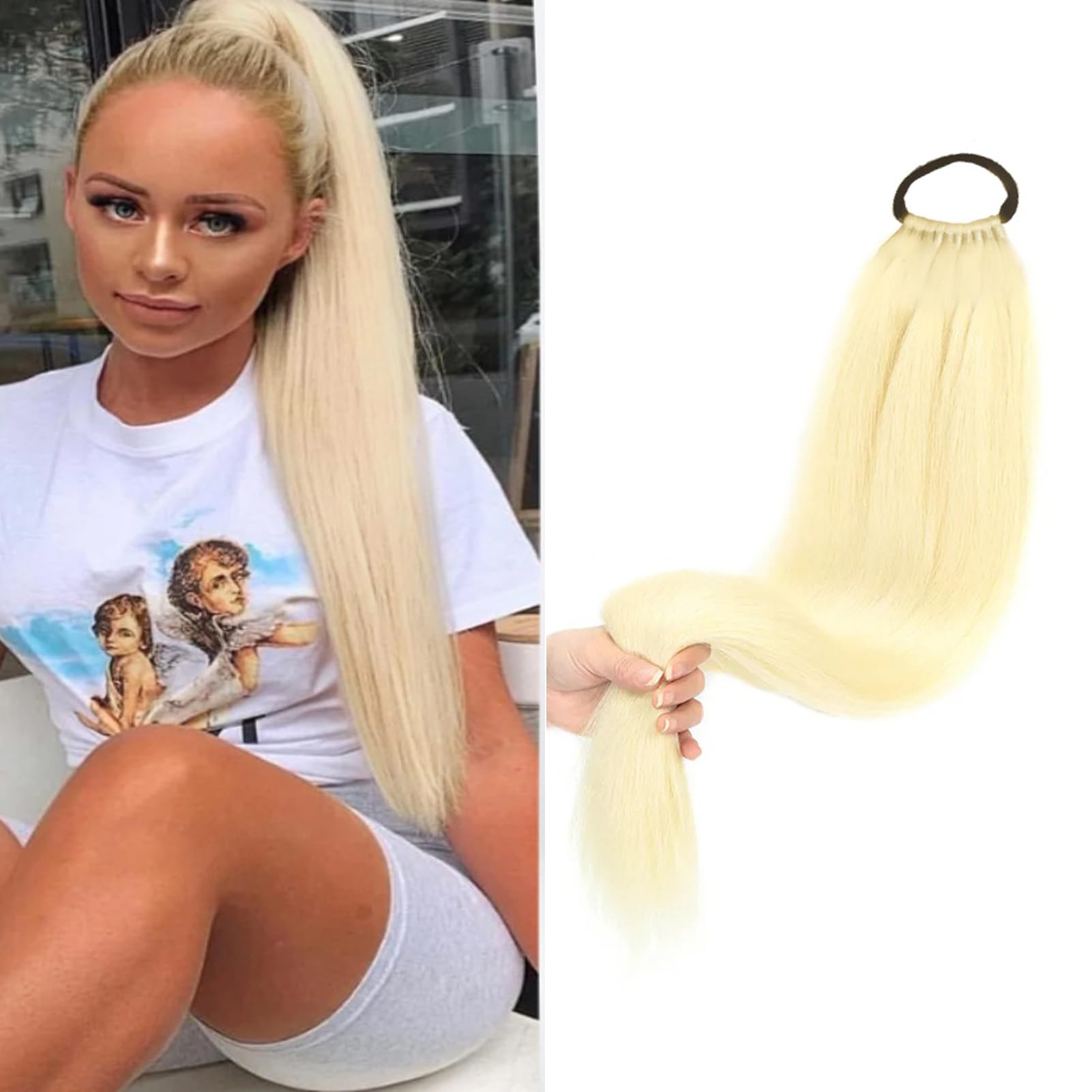 32inch Long Braid Ponytail Extension with Elastic Tie Sleek Straight Braids Ponytail Natural Soft Synthetic Hairpiece for Women Girls (#613, 32INCH/80CM)