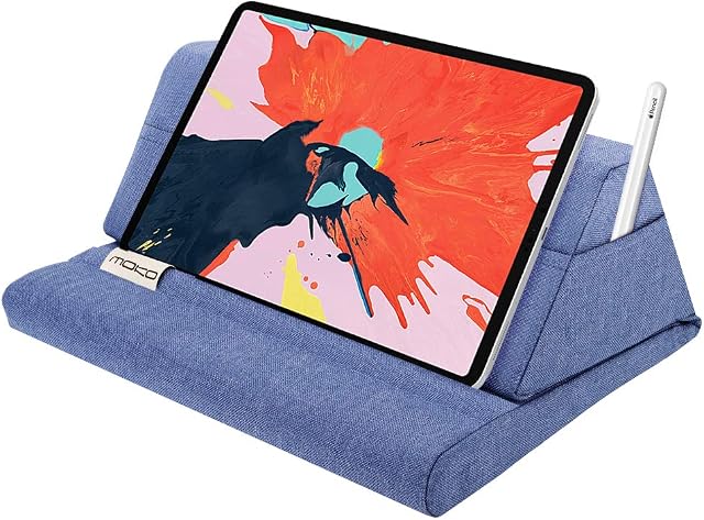 MoKo Tablet Pillow Stand, Soft Bed Pillow Holder, Fits up to 11" Pad, Fit with iPad 10.2" 2019, iPad Air 3 2,iPad 10.2 10th/2022, iPad Pro 11 2022/10.5/9.7, Mini 5 4 3, Galaxy Tab S6/ S7, Denim Blue