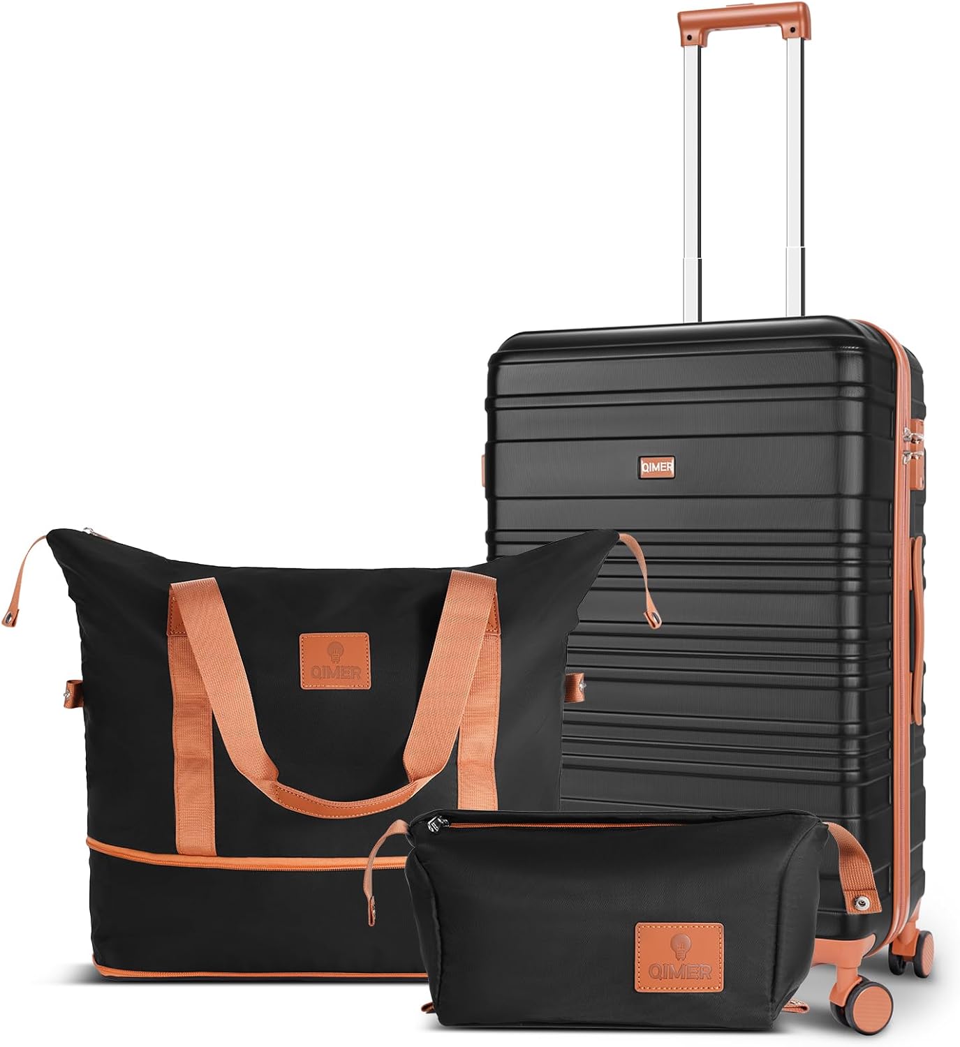 carry on luggage set, 22x14x9 airline approved 100% pc hardshell, lightweight tsa locks quiet spinner wheels durable zipper, travel luggage for men and women, y02 black (20"/db/tb) black 3 piece set(20/db/tb)