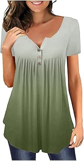 Blouses for Women Summer Trendy Basic Shirts Vintage Short Sleeve Tee V Neck Tunic Tops Casual Summer Short Sleeve Shirts Loose Summer Print Round Neck Blouse Top