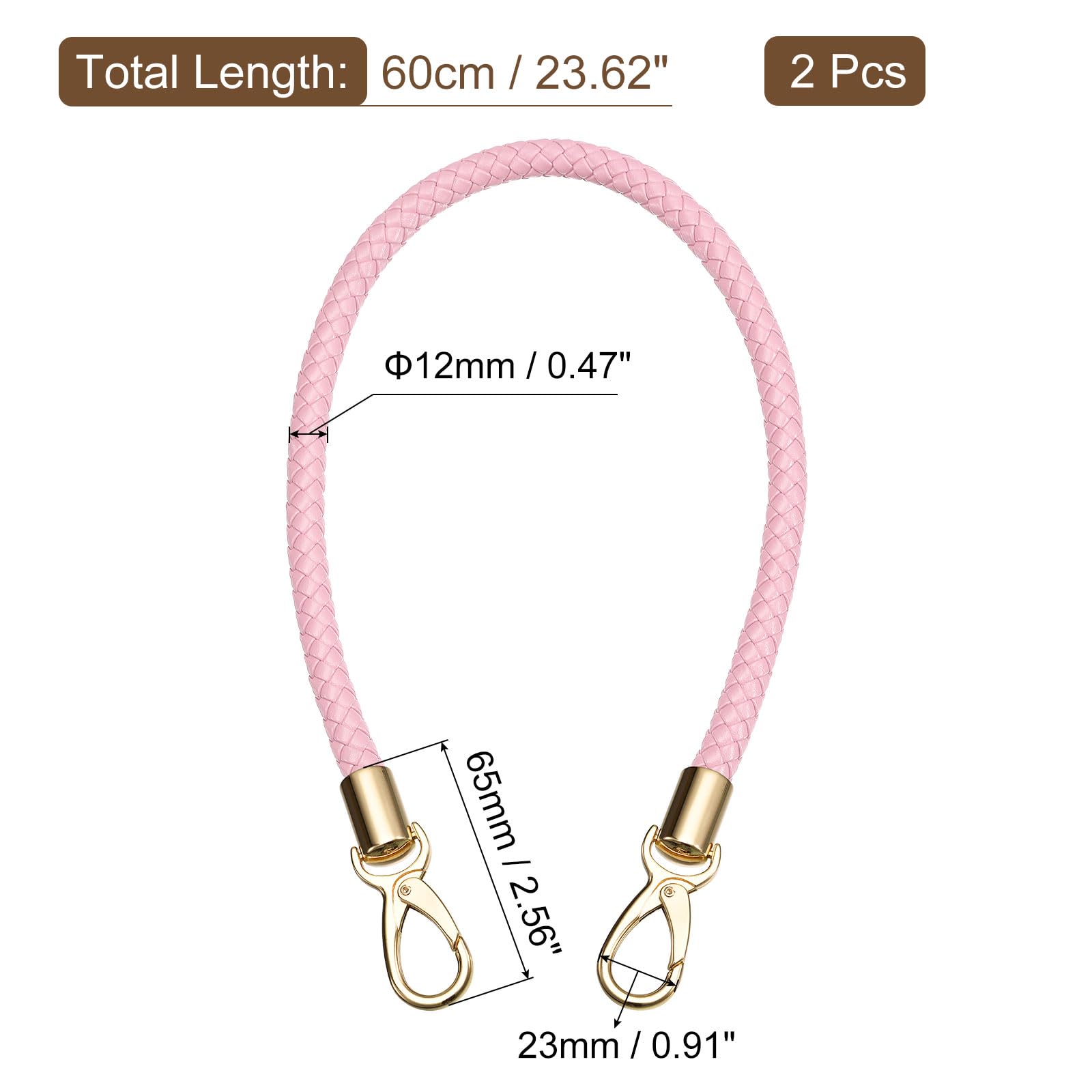 Uxcell Leather Purse Strap, 2Pcs 60cm/23.6" PU Braided Purse Replacement Handle for Women's Handbag Underarm Bag Tote (Pink) - Image 2