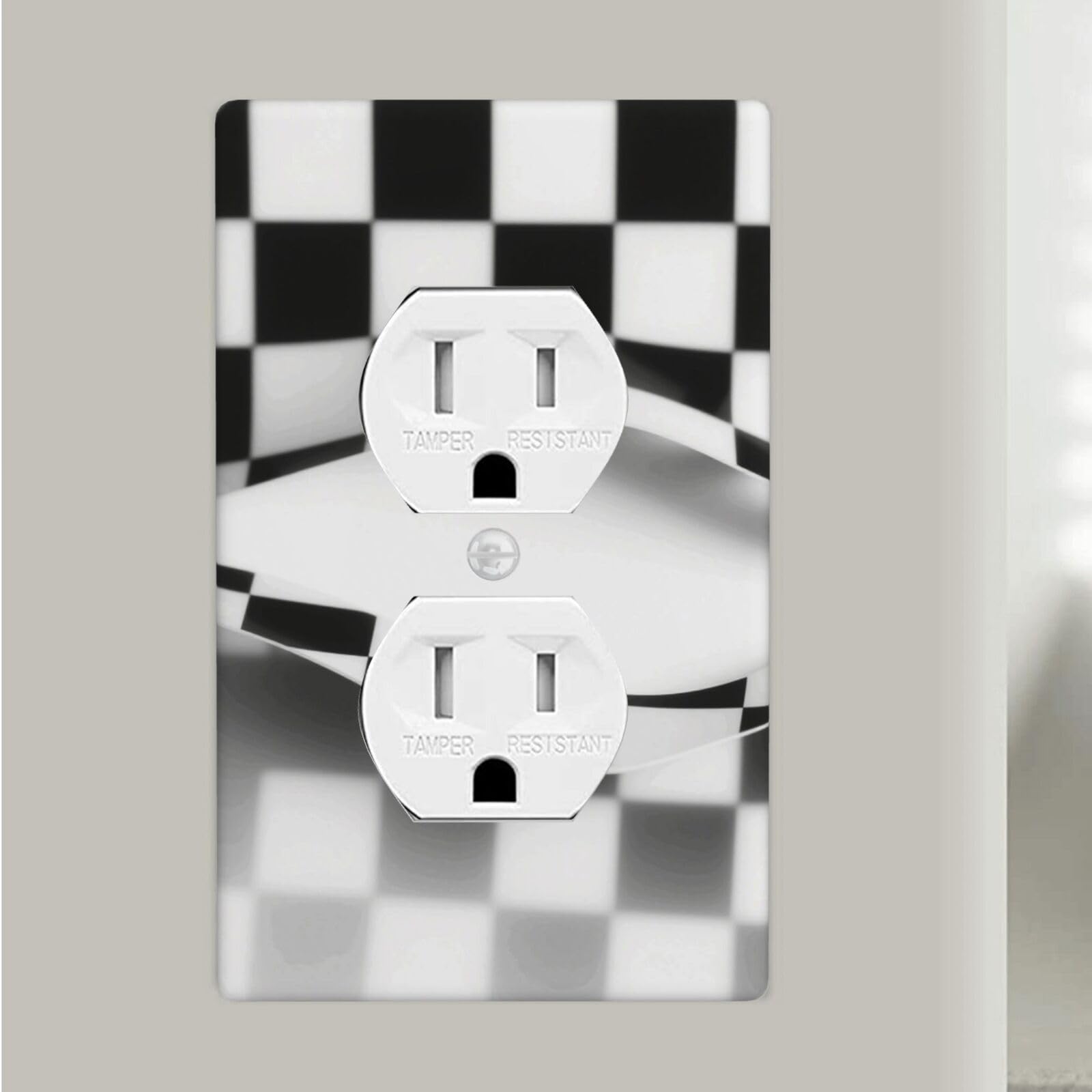 Checkered Black White Duplex Outlet Covers Wall Plates 1-Gang Switch Outlet Electrical Cover Plate Unbreakable Polycarbonate Switchplate Cover Faceplate For Bathroom Kitchen Home Decor