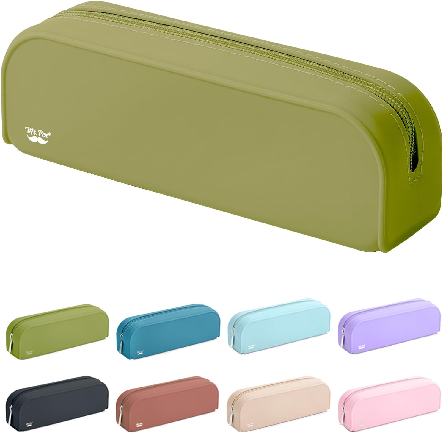 Mr. Pen- オリーブグリーンシリコンペンシルポーチ、美的デザイン、スモールサイズ、多目的メイクアップバッグ
