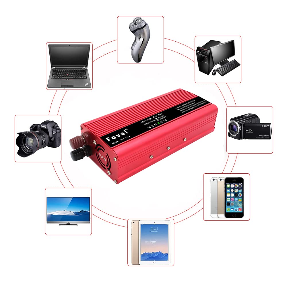 Inversor 12v 220v,Convertidor 12v 220v Coche Solar Boost Power Inverter 12V a 220V 1500W 2000W 2600W Adaptador de Cargador de Accesorios de Auto 4.8A Convertidor de Cargador 4USB(2600W)