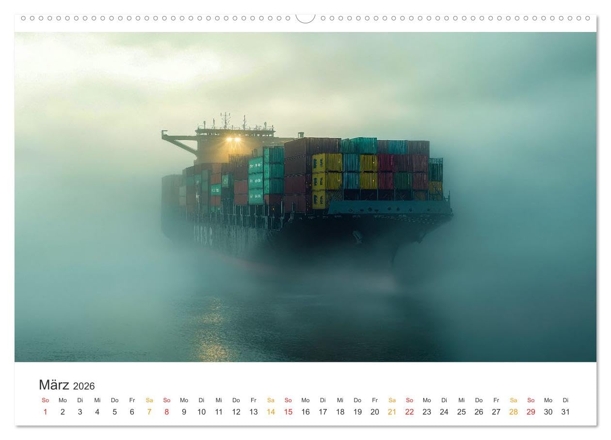 Containerschiffe - Giganten im Fokus (hochwertiger Premium Wandkalender 2026 DIN A2 quer), Kunstdruck in Hochglanz: Seefracht-Giganten der Meere in Szene gesetzt. (CALVENDO Technologie)