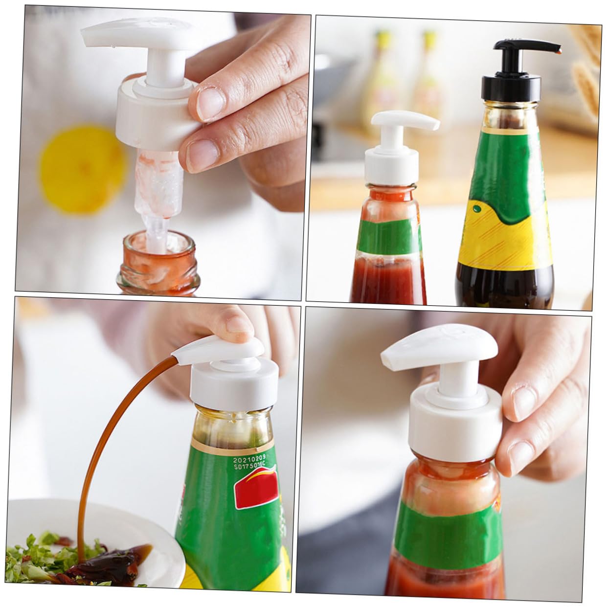 WOONEKY 10 Sets Oyster Sauce Bottle Press Mouth Kitchen Ketchup Nozzle Bottle Pump Soy Sauce Dispenser Oyster Sauce Dispensers Oyster Sauce Bottle Nozzle Body Wash Dispenser Pp White