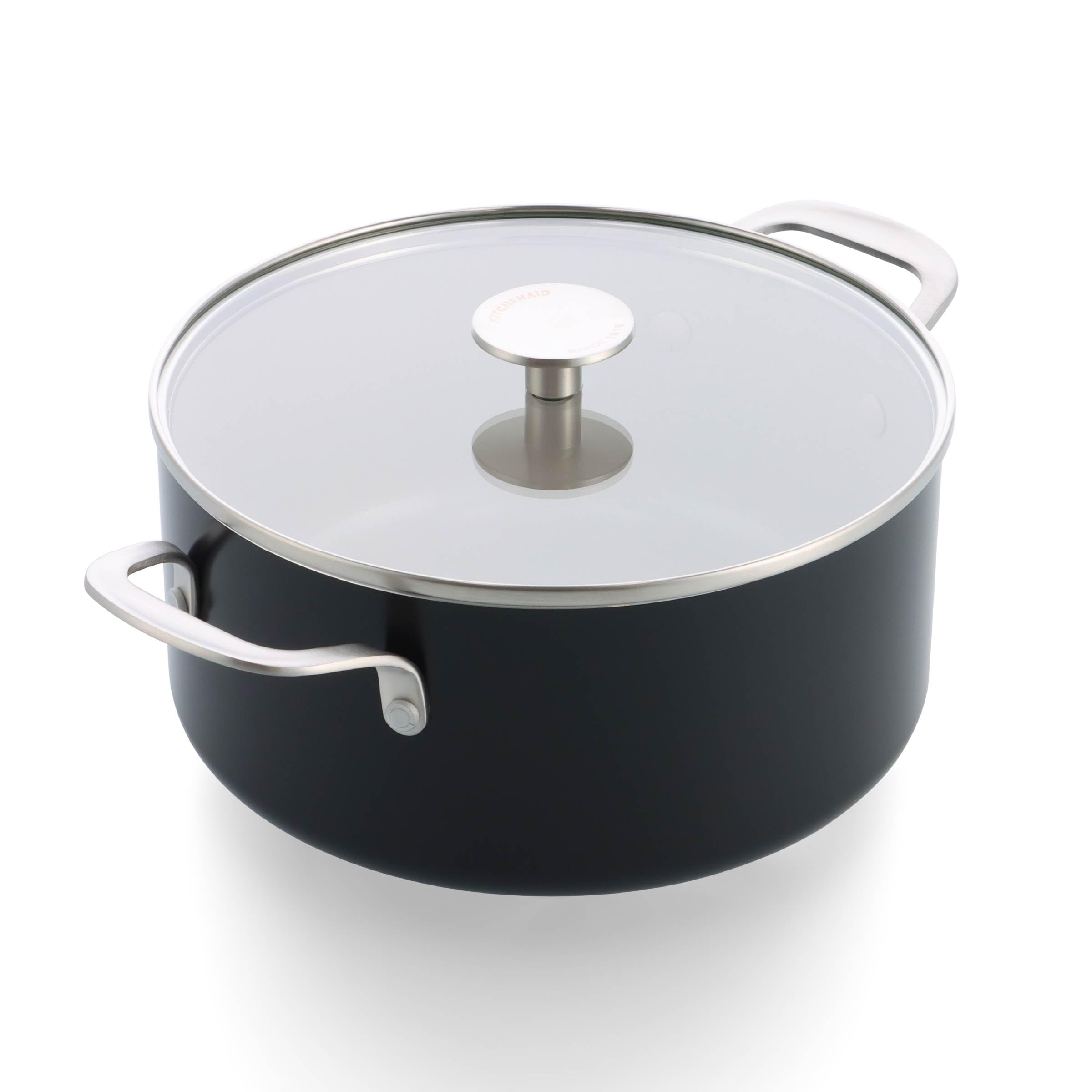 KitchenAid Aluminium Casseruola con Coperchio Vetro Ceramica Antiaderente, 24 cm/4,91 L, Senza PFAS, Compatibile Induzione, Manico Acciaio Inox, Adatta Forno, Lavastoviglie, Nero