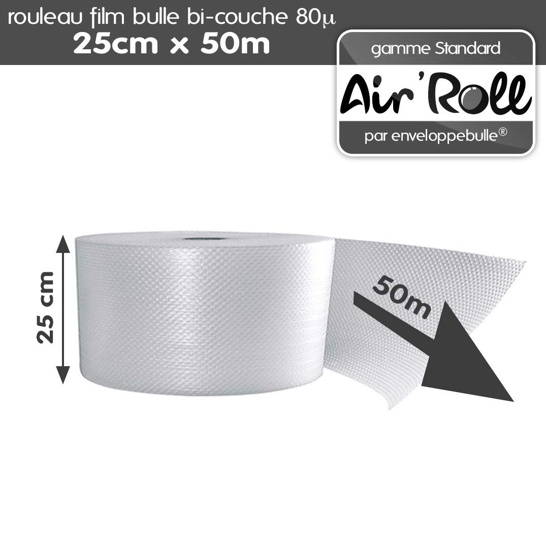 enveloppebulle Lot de 20 Rouleaux de film bulle d'air largeur 25 cm x longueur 50 mètres - gamme Air'Roll STANDARD