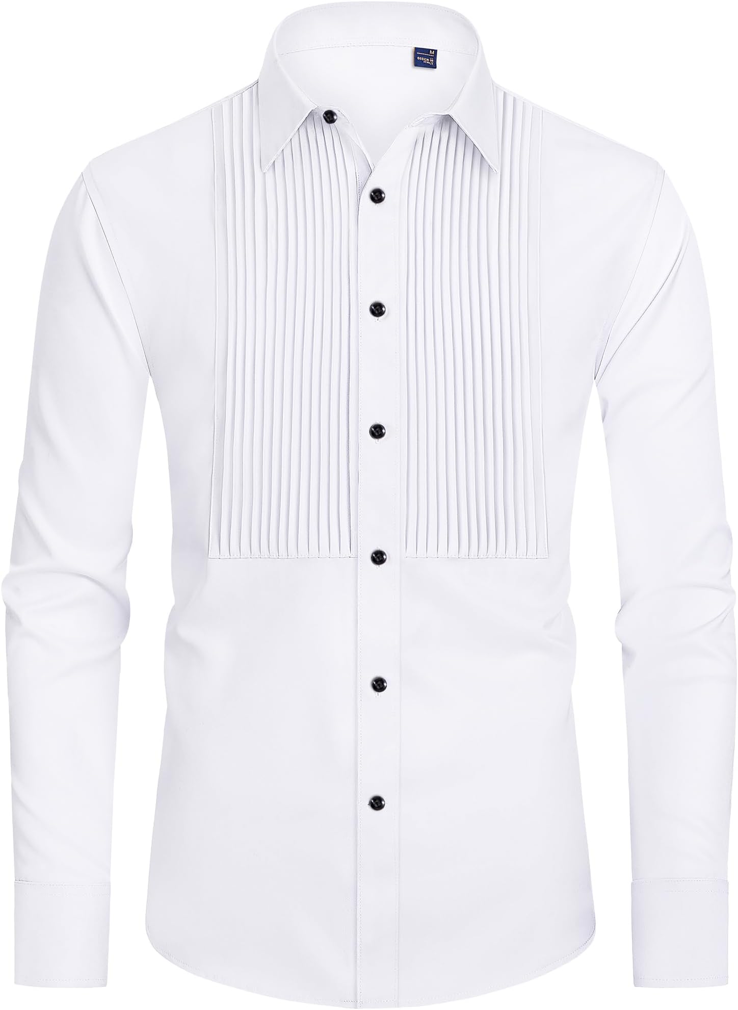 Men's Tuxedo Shirt Formal Dress Shirt Pleated Long Sleeve Button Down Shirts for Prom Party Wedding