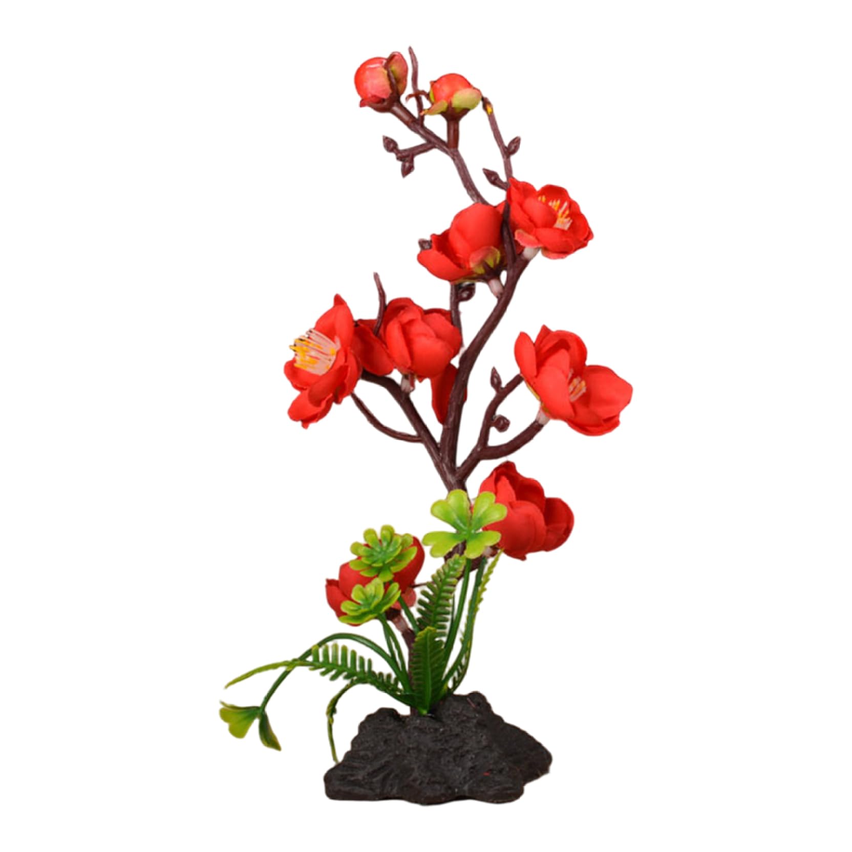 Arreglos de ciruelo artificial japonés con base de piedra para centro de mesa