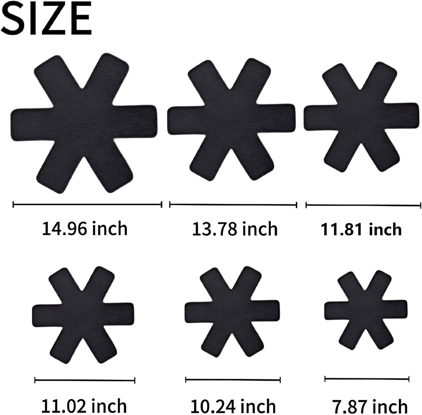 6Pcs Pot and Pan Protectors, 6 Different Sizes Thicker Pan Protectors for Stacking, Non Slip Black Pan Dividers Pan Separators for Avoid Scratching Cookware(7.8/10.2/11/11.8/13.7/14.9Inch)