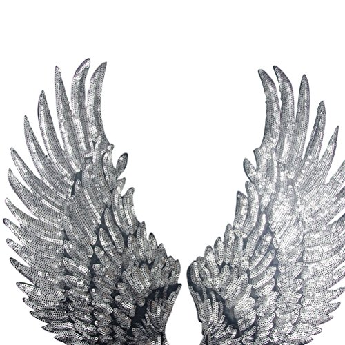1 Pair Embroidered Iron on Patches for Clothes Wings Design Sequins Motif Applique,5.1