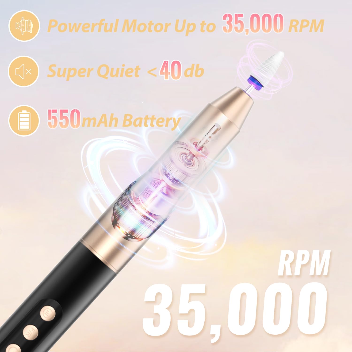 Cordless Electric Nail Drill File: 35000RPM Professional Nail Drill Machine with UV LED Nail Lamp Charging Base, Manicure Pedicure Kit E File for Acrylic Gel Dip Powder Polish Black
