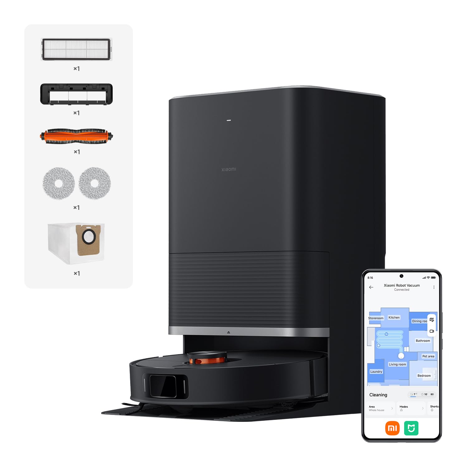 XIAOMI Robot Vacuum X20 MAX - Robot Aspirador y fregasuelos con Sistema Inteligente de navegación láser (LDS), succión de 8000 Pa, rutas de Limpieza en Zigzag, Negro (Versión ES)