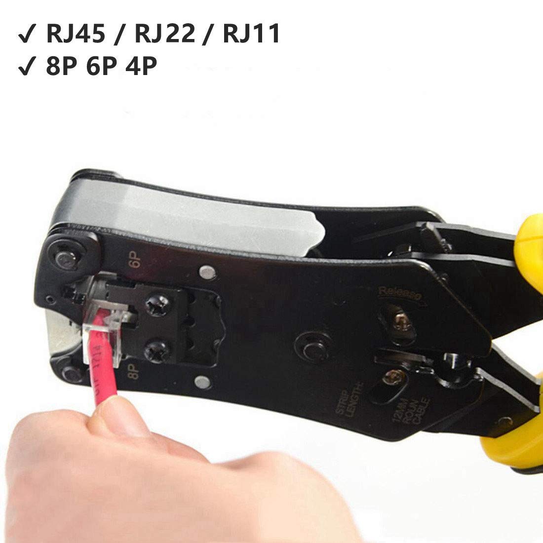 Yankok [Pince à sertir modulaire HT-376] Sertissage RJ45 8P8C RJ12 RJ11 6P6C/4C/2C, RJ10 et RJ9 4P4C/2C Connecteurs Ethernet avec testeur de câble