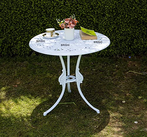Image of BRISHI Cast Aluminium Garden Patio Seating Chair and Table Set for Balcony Outdoor Furniture with 1 Table and 4 Chair Set (White)
