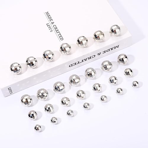 Miniatura 6 de 50 cuentas de bola de discoteca para hacer joyas, cuentas reflectantes de bola de espejo facetadas, dijes plateados de mini bola de discoteca