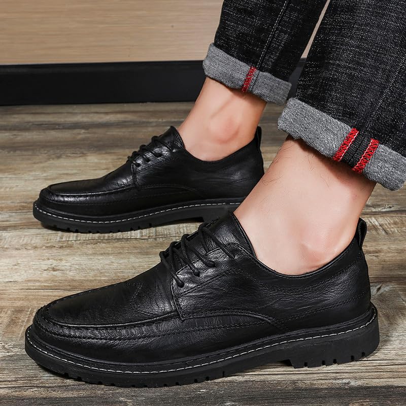 Men's Comfortable Casual Leather Oxford Slip on Lace up Wingtip Shoes Moc Toe Oxfords Business Casual Dress Tuxedo Shoes4