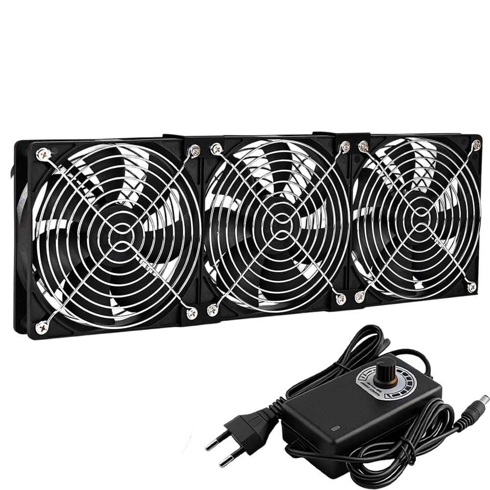 Ventola per PC da 360 mm, 3 ventole da 120 mm, ventola per PC da 12 V, con spina di alimentazione e regolatore di velocità continuo, 2700 giri/min, silenziose e potenti fan per computer, server, TV