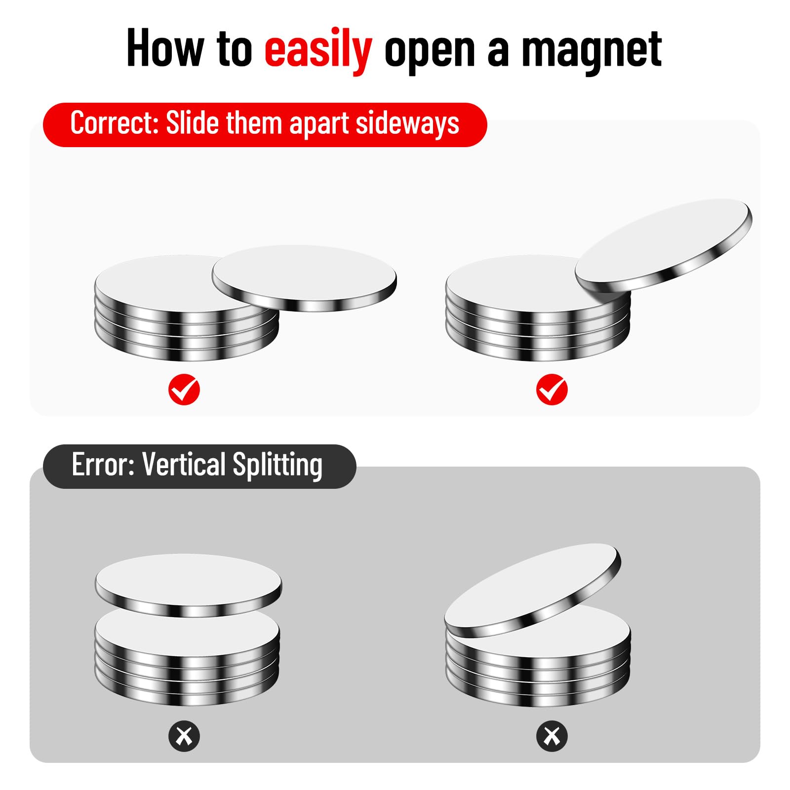 PHIXBEAR 10 Pack Neodymium Rare Earth Magnets Heavy Duty, Magnets with Strong Double Sided Tape, Scratch-Free Magnetic Strip for Cabinet Door, Fridge, DIY - (0.79"x1.58" & 1.18" Round) — Amazon image 8