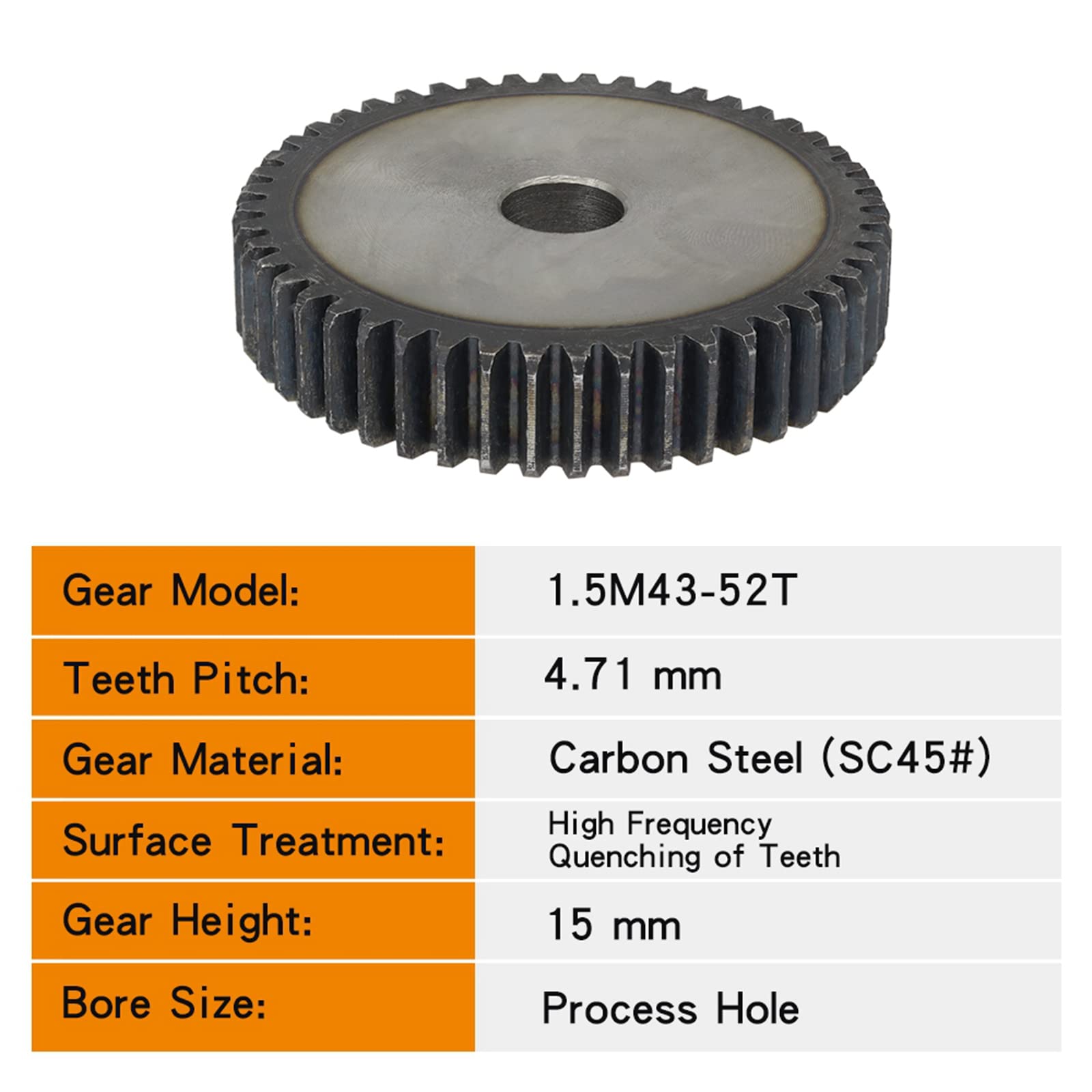 Pignone Set 1pc 1.5 Modulo 43/44/45/46/47/48/49/50/51/52 Denti Ingranaggio cilindrico piatto in acciaio al carbonio, Ingranaggi cilindrici for trasmissione di potenza for cremagliere, 1.5 Modulo 51 De