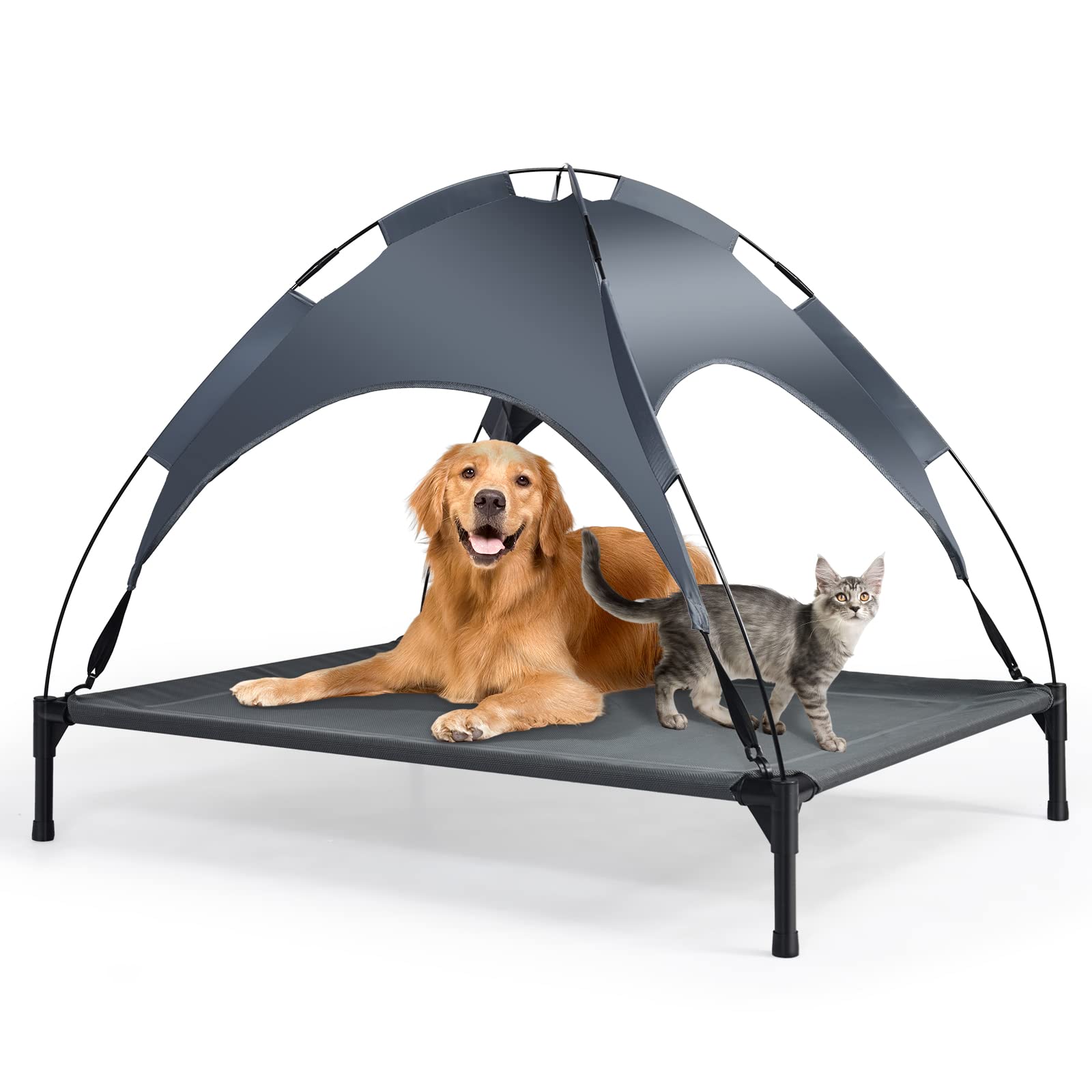 GYMAX Elevated Dog Bed with Removable Canopy, Portable Pet Cot Canopy, Cooling Raised Dogs Cats Bed for Indoor and Outdoor (XL)