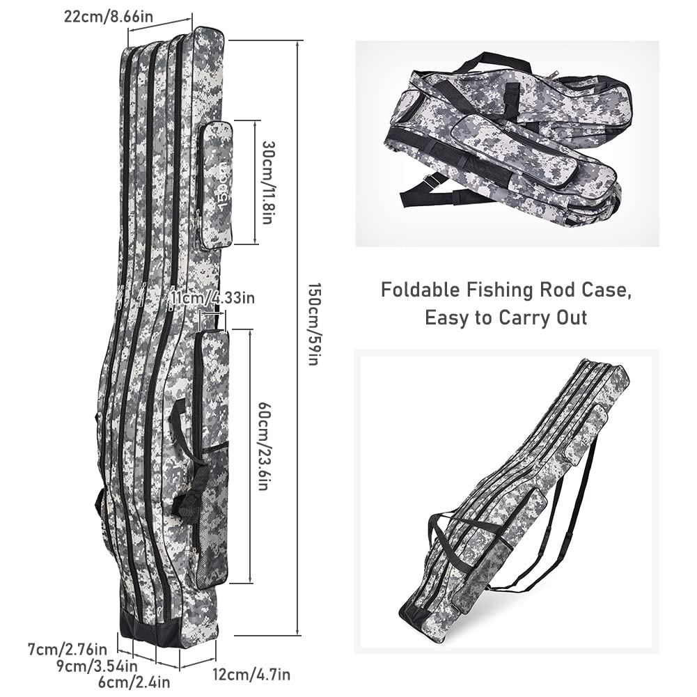 Borsa da Pesca 3 Strati - Sacca Porta Canne 150cm Oxford, Zaino e Fodero per il Trasporto di Attrezzatura e Accessori, Portatile