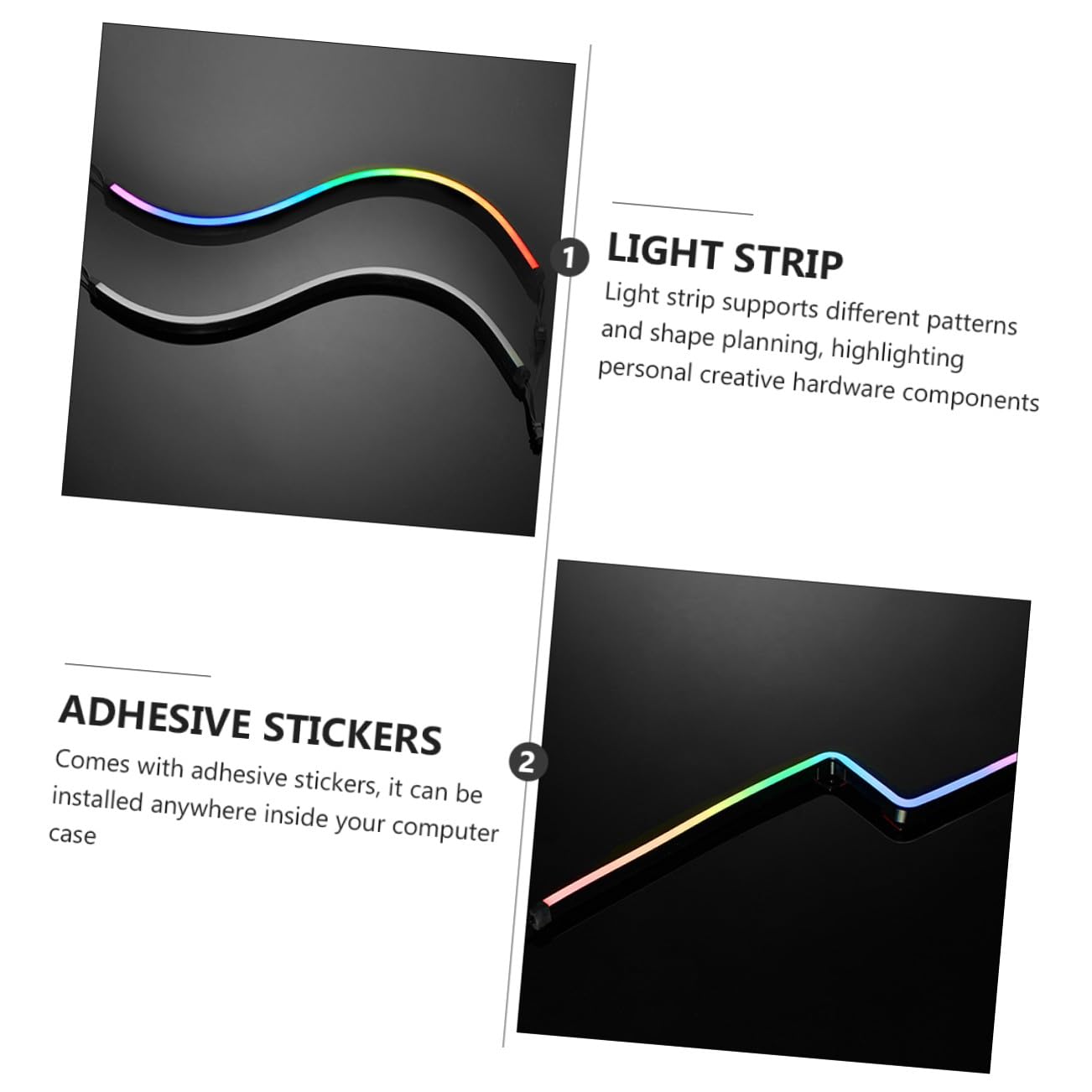 NUOBESTY Barre Lumineuse Argb pour Boîtier Pc, 2 Pièces, 400mm, 28 Led, Abs Noir, Fixation Adhésive, Connexion en Série